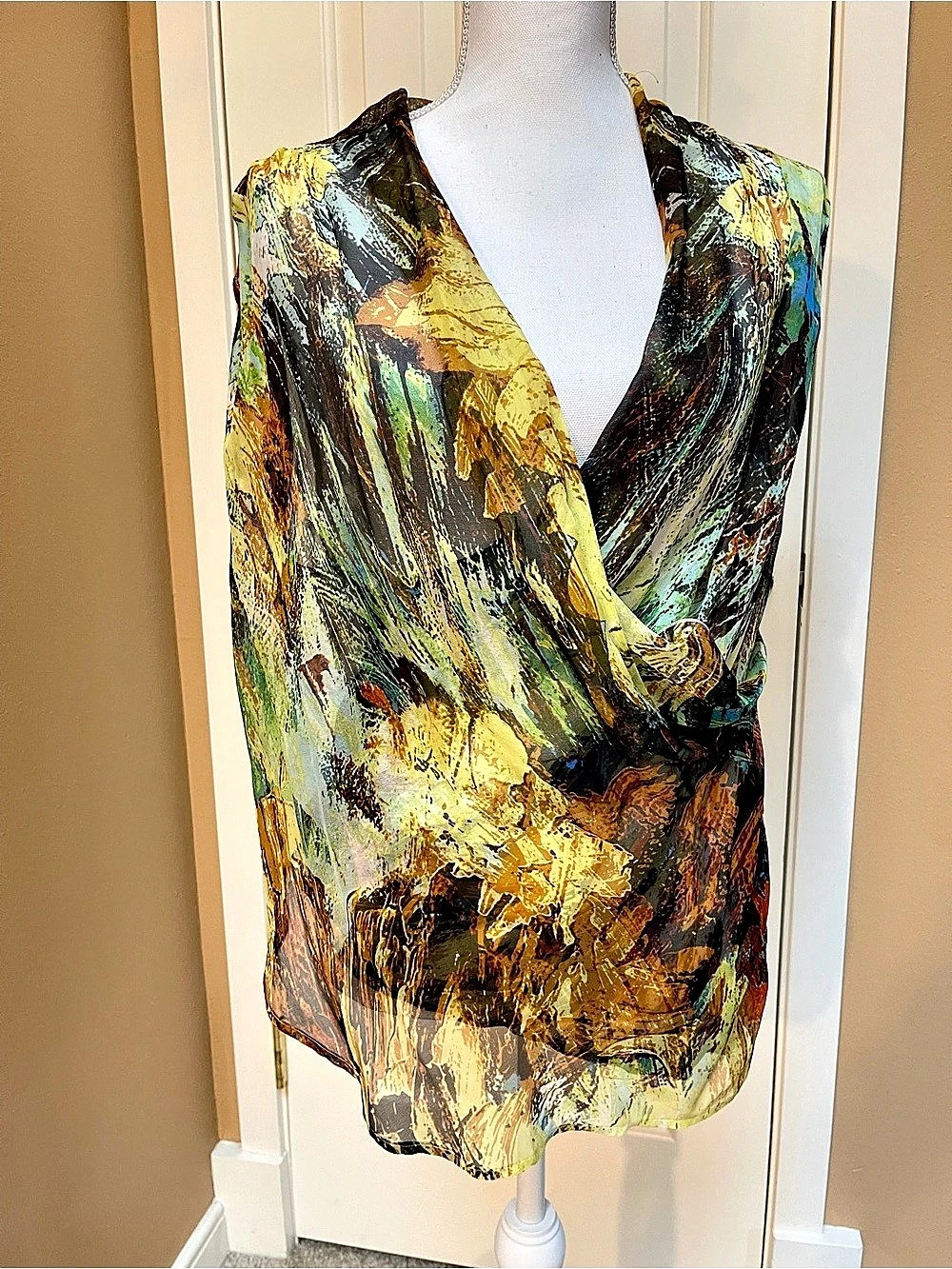 Robert Rodriguez Silk Abstract Print Draped Blouse Top Size 8 NWT $395